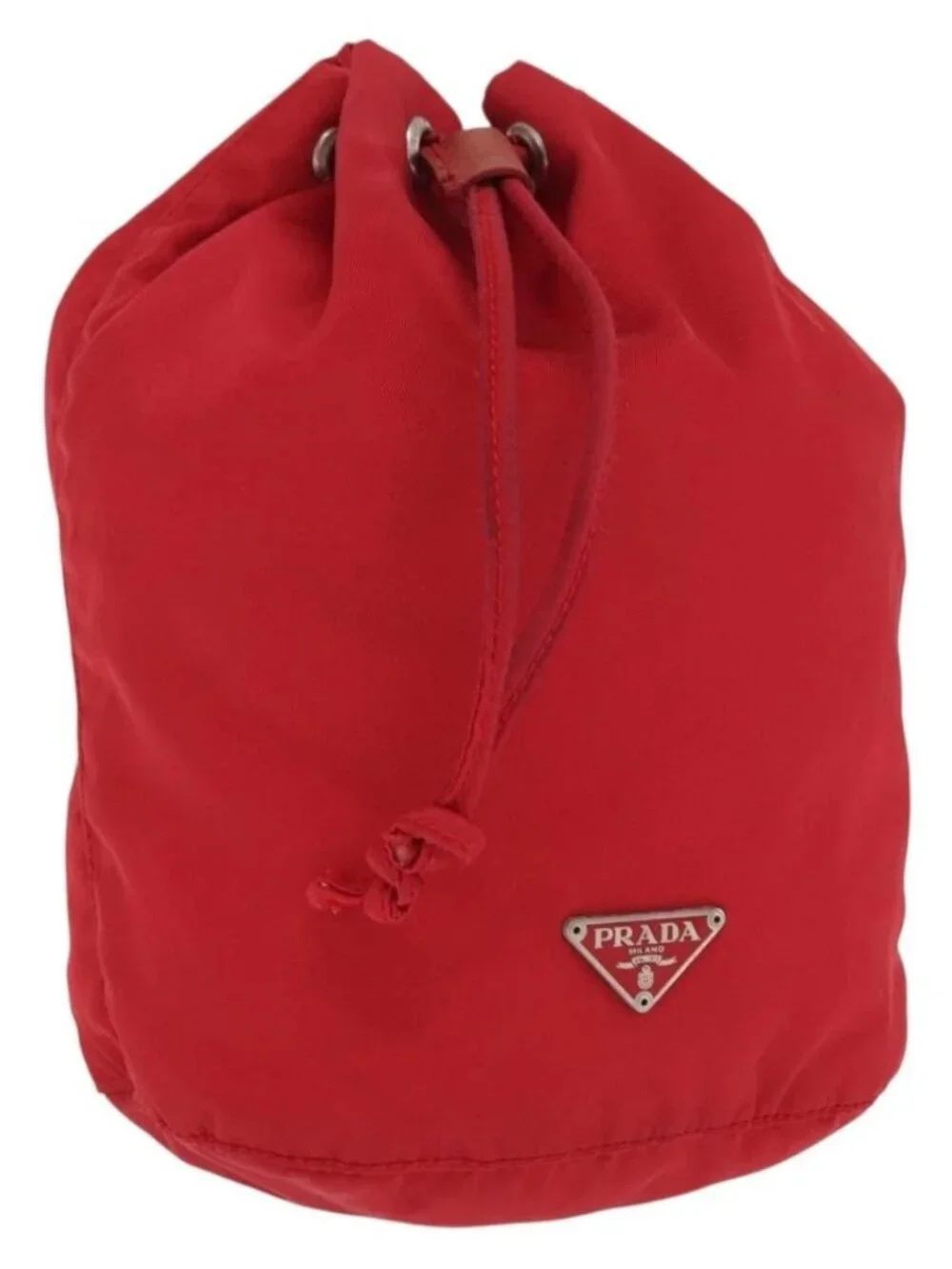 PRADA Drawstring Pouch Nylon Red Auth ka2042